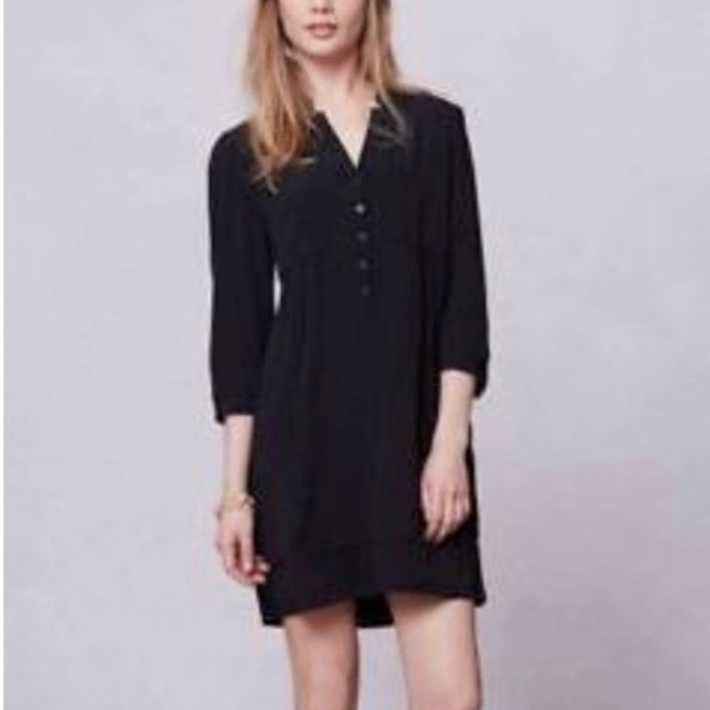 Maeve Anthropologie Taryn Shirt Dress Black Mini Size 4 Minimalist Capsule